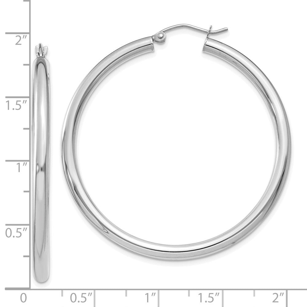 10K White Gold Polished 3mm Lightweight Tube Hoop Earrings