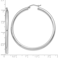 10K White Gold Polished 3mm Tube Hoop Earrings