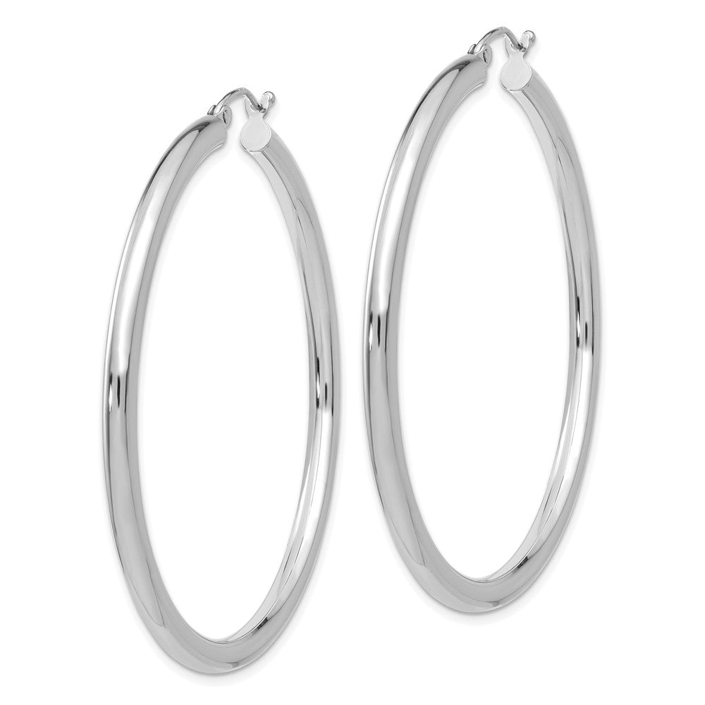 10K White Gold Polished 3mm Lightweight Tube Hoop Earrings