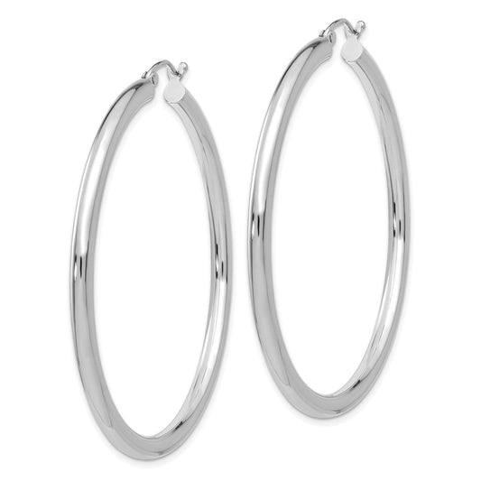 10K White Gold Polished 3mm Lightweight Tube Hoop Earrings