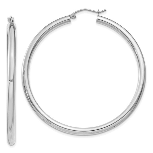 10K White Gold Polished 3mm Lightweight Tube Hoop Earrings