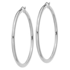 10K White Gold Polished 3mm Tube Hoop Earrings