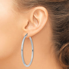 10K White Gold Polished 3mm Tube Hoop Earrings