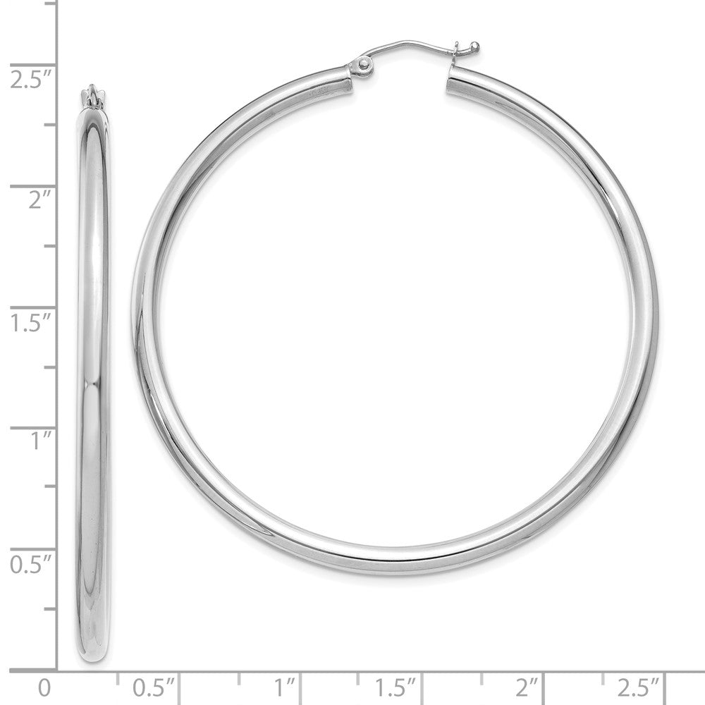 10K White Gold Polished 3mm Tube Hoop Earrings