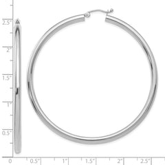 10K White Gold Polished 3mm Tube Hoop Earrings