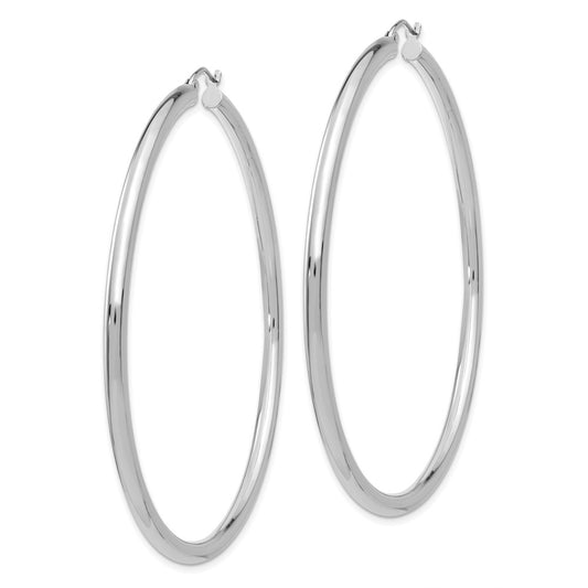 10K White Gold Polished 3mm Tube Hoop Earrings