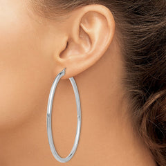 10K White Gold Polished 3mm Tube Hoop Earrings