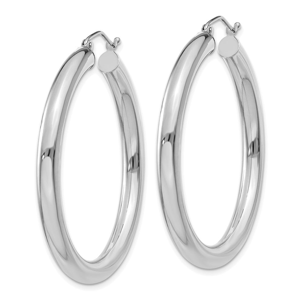 10K White Gold Polished 4mm Tube Hoop Earrings