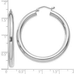 10K White Gold Polished 4mm Lightweight Tube Hoop Earrings