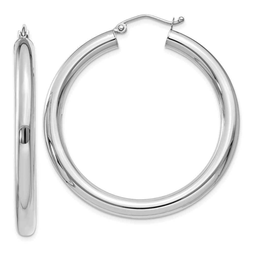 10K White Gold Polished 4mm Lightweight Tube Hoop Earrings