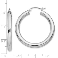 10K White Gold Polished 4mm Tube Hoop Earrings