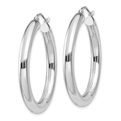 10K White Gold Polished 4mm Lightweight Tube Hoop Earrings