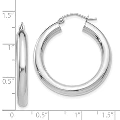 10K White Gold Polished 4mm Tube Hoop Earrings