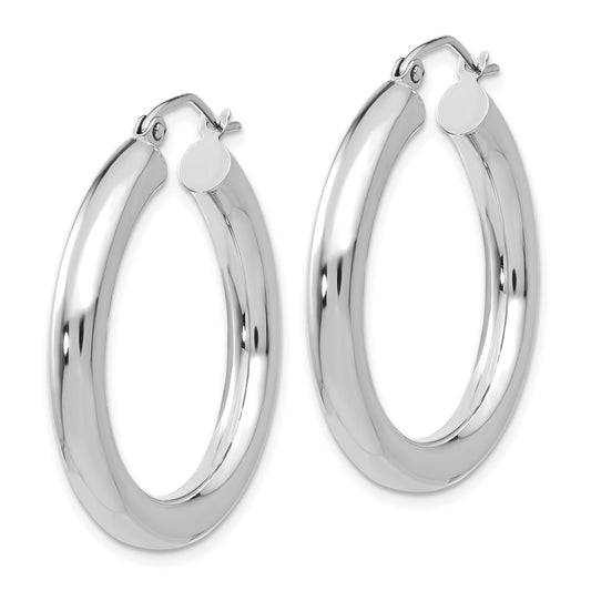 10K White Gold Polished 4mm Lightweight Tube Hoop Earrings