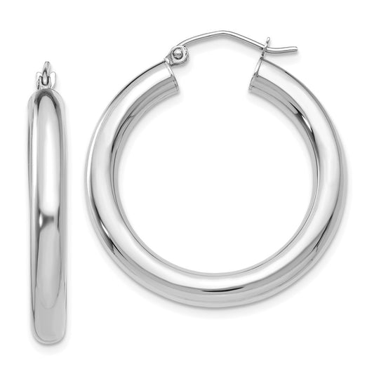 10K White Gold Polished 4mm Lightweight Tube Hoop Earrings