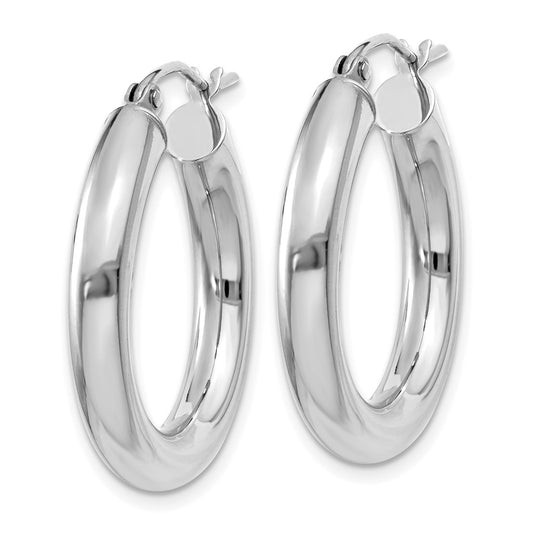 10K White Gold Polished 4mm Tube Hoop Earrings