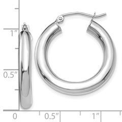 10K White Gold Polished 4mm Tube Hoop Earrings