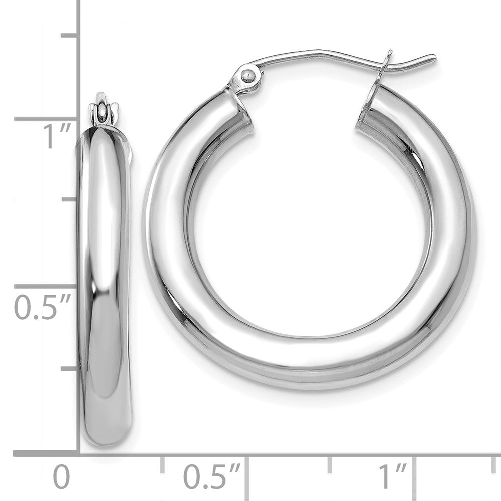 10K White Gold Polished 4mm Lightweight Tube Hoop Earrings