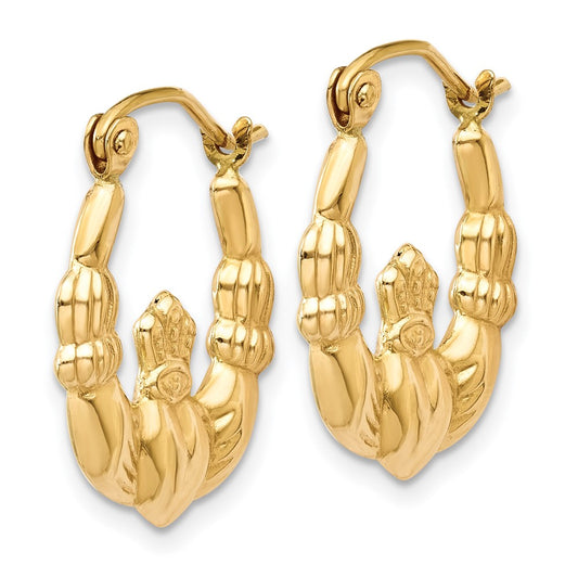 10K Yellow Gold Polished Claddagh Hoop Earrings