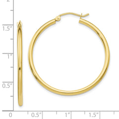 10K Yellow Gold Polished 2mm Tube Hoop Earrings