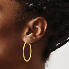 10K Yellow Gold Polished 2mm Lightweight Tube Hoop Earrings