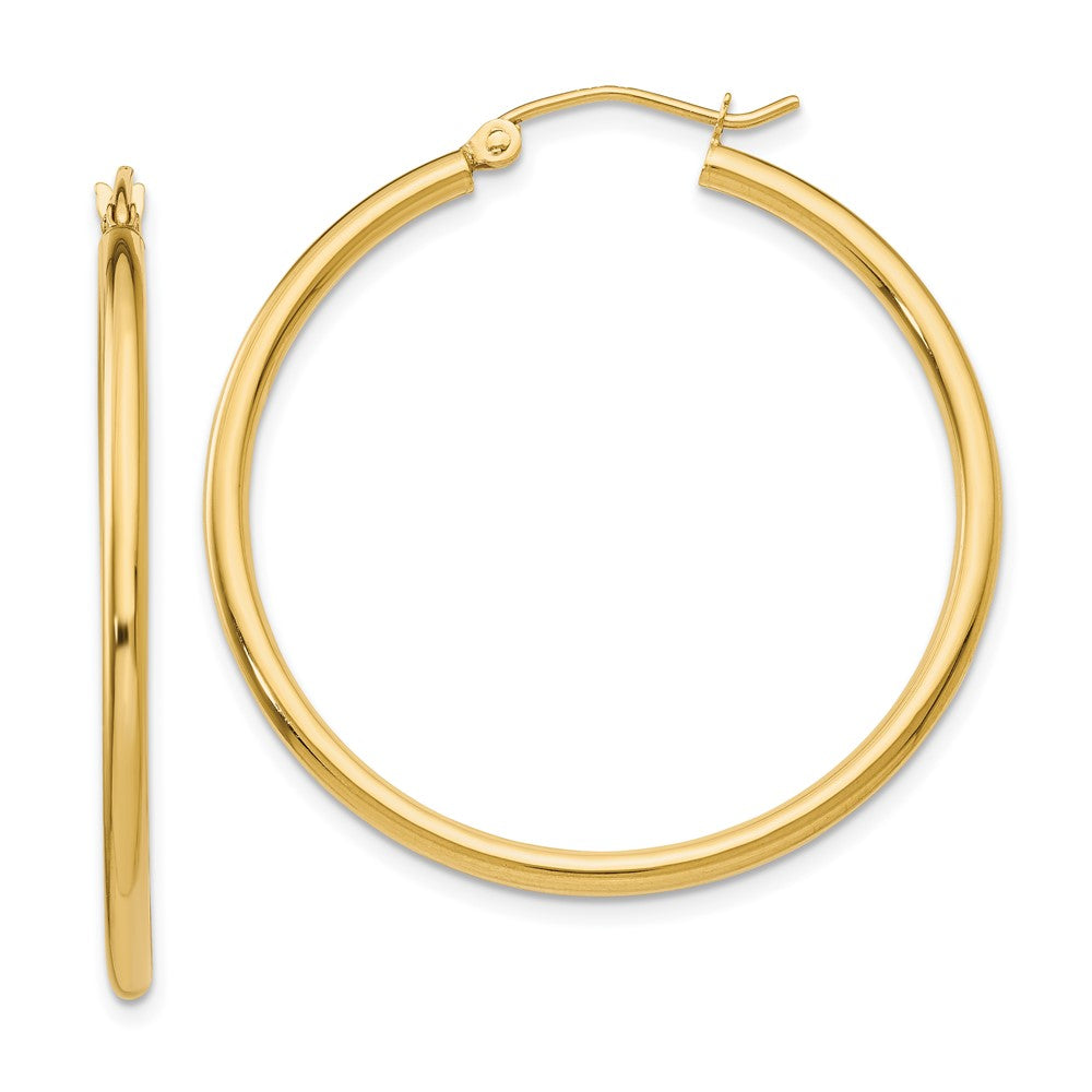 10K Yellow Gold Polished 2mm Lightweight Tube Hoop Earrings