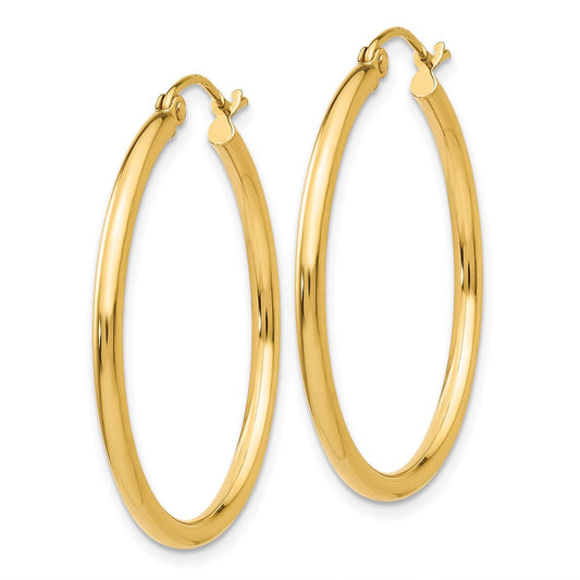 10K Yellow Gold Polished 2mm Tube Hoop Earrings