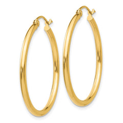 10K Yellow Gold Polished 2mm Tube Hoop Earrings