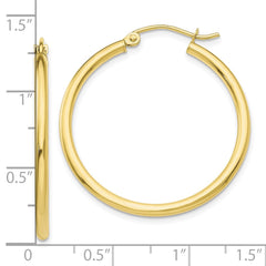 10K Yellow Gold Polished 2mm Tube Hoop Earrings