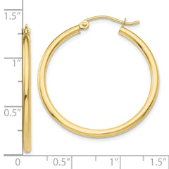 10K Yellow Gold Polished 2mm Lightweight Tube Hoop Earrings