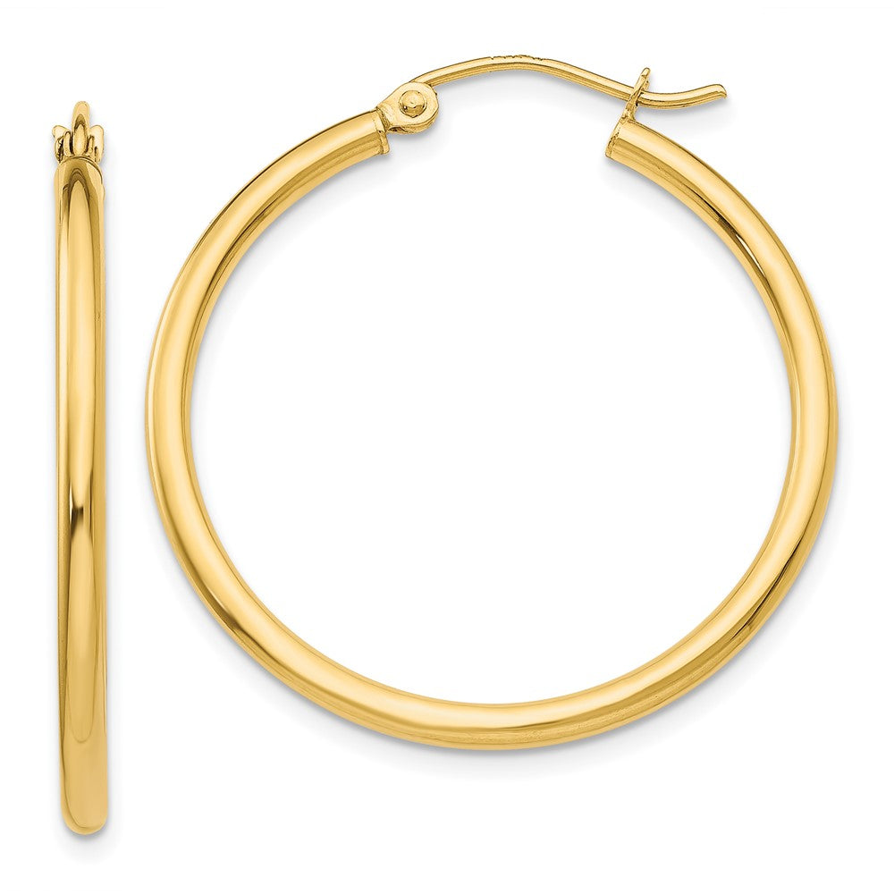 10K Yellow Gold Polished 2mm Lightweight Tube Hoop Earrings