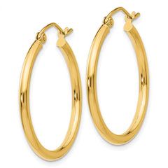 10K Yellow Gold Polished 2mm Lightweight Tube Hoop Earrings