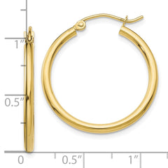 10K Yellow Gold Polished 2mm Lightweight Tube Hoop Earrings