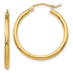 10K Yellow Gold Polished 2mm Lightweight Tube Hoop Earrings