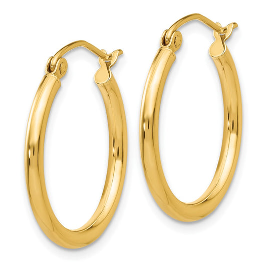 10K Yellow Gold Polished 2mm Tube Hoop Earrings