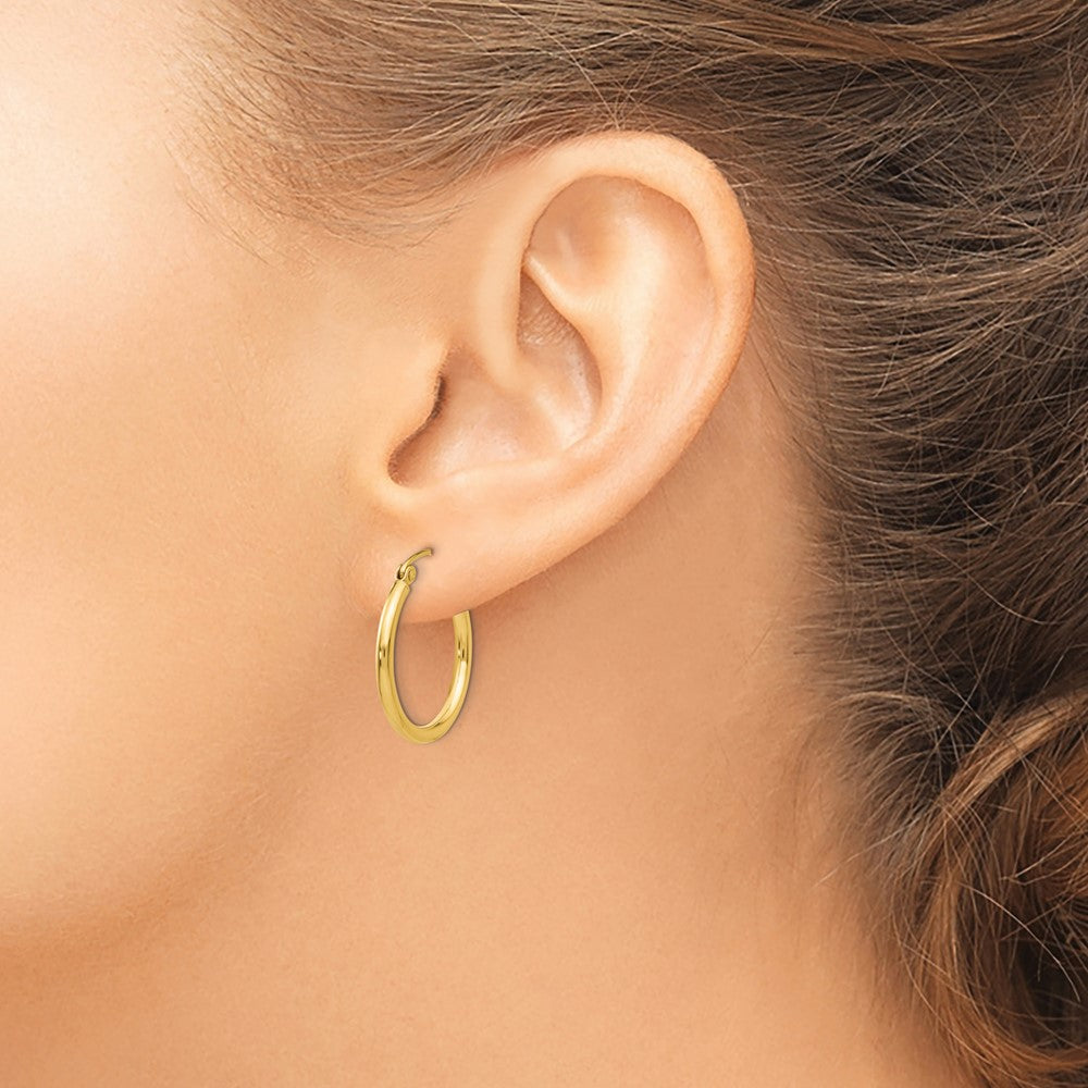 10K Yellow Gold Polished 2mm Tube Hoop Earrings