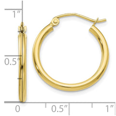 10K Yellow Gold Polished 2mm Tube Hoop Earrings