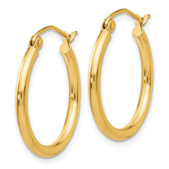 10K Yellow Gold Polished 2mm Lightweight Tube Hoop Earrings