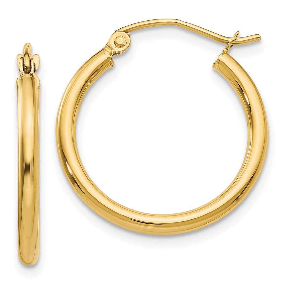 10K Yellow Gold Polished 2mm Lightweight Tube Hoop Earrings