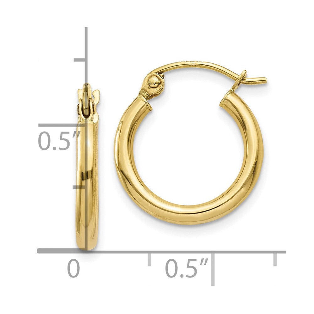 10K Yellow Gold Polished 2mm Tube Hoop Earrings