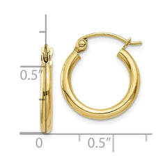 10K Yellow Gold Polished 2mm Tube Hoop Earrings