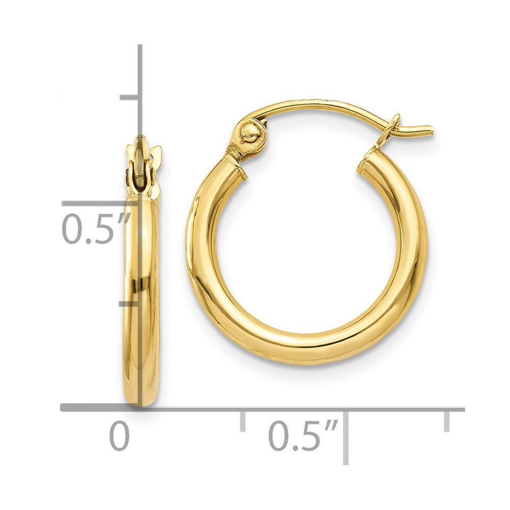 10K Yellow Gold Polished 2mm Lightweight Tube Hoop Earrings