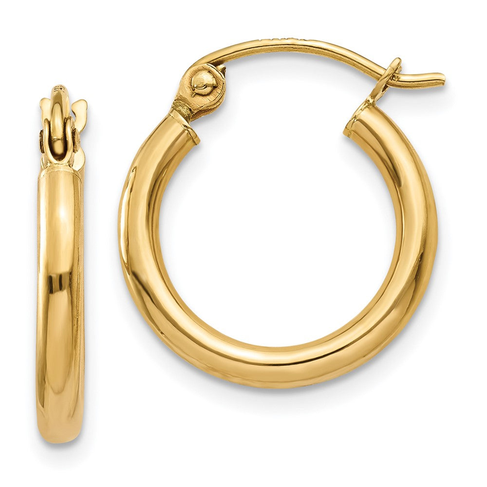 10K Yellow Gold Polished 2mm Lightweight Tube Hoop Earrings