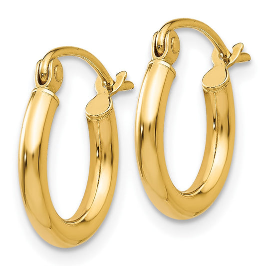 10K Yellow Gold Polished 2mm Tube Hoop Earrings