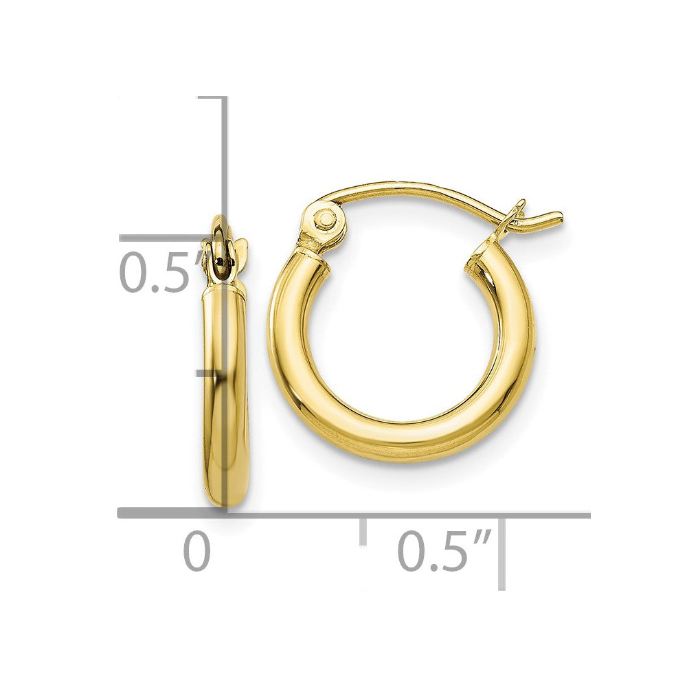 10K Yellow Gold Polished 2mm Tube Hoop Earrings