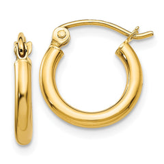 10K Yellow Gold Polished 2mm Lightweight Tube Hoop Earrings