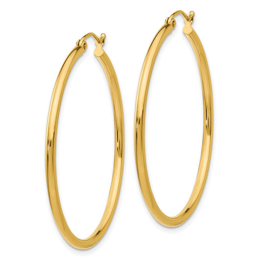 10K Yellow Gold Polished 2mm Tube Hoop Earrings