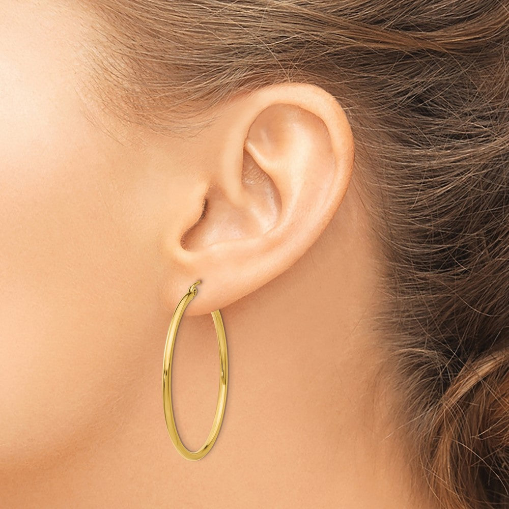 10K Yellow Gold Polished 2mm Lightweight Tube Hoop Earrings