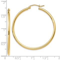 10K Yellow Gold Polished 2mm Lightweight Tube Hoop Earrings