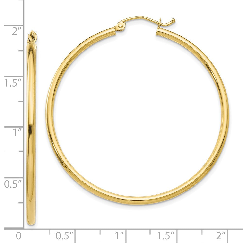 10K Yellow Gold Polished 2mm Lightweight Tube Hoop Earrings